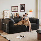 78.8' Compression Sofa,Convertible Floor Sofa Bed-with Pillow Back Support Armrest,Comfy Futon Couch Sleeper Bed,Loveseats Boneless Modular Sectional Sofa,Corduroy fabric,for Living Room,Bedroom,Black - Grand Goldman Shop