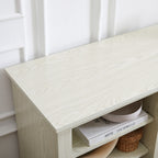 Large TV Desk Storage Rack with Faux Stacked Stone Surround,Media Console Table with Large Storage Cabinet,Modern TV Media Entertaionment Stand,WHITE, 70.12'W*15.35'D*25.83'H - Grand Goldman Shop