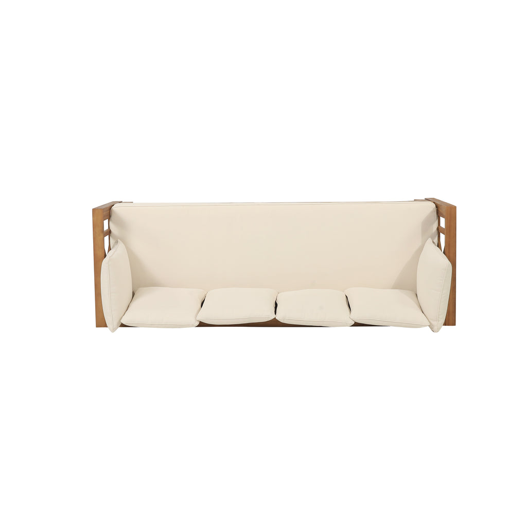 Outdoor Extendable Acacia Wood 3 Seater Sofa, Upholstered Cushion Couch, Daybed Sofa Chair, Spacious Seating Lounge Chair, Patio Daybed Sofa for Garden Yard - Grand Goldman Shop