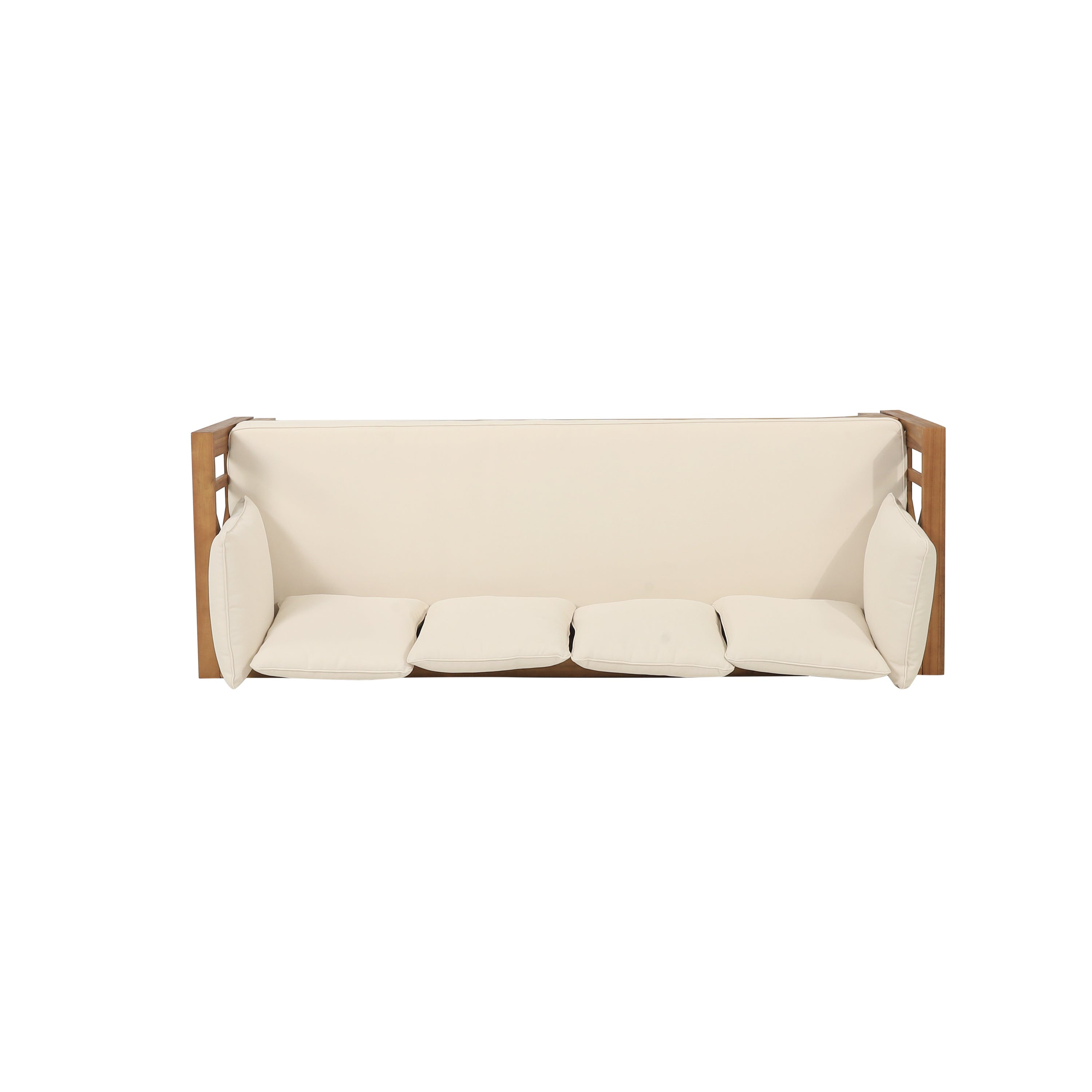 Outdoor Extendable Acacia Wood 3 Seater Sofa, Upholstered Cushion Couch, Daybed Sofa Chair, Spacious Seating Lounge Chair, Patio Daybed Sofa for Garden Yard - Grand Goldman Shop