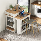 K&K 59.5' Kitchen Island with Extendable Dining Table, Kitchen Storage Table with Double-sided Storage, Kitchen Island with 2 Drawers, Power Outlet, Side Open Shelves, for Kitchen, Dining Room, White - Grand Goldman Shop