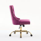 A&A Furniture Office Chair,Modern Velvet Upholstered Tufted Button Home Office Chair with Golden Metal Base,Adjustable Desk C