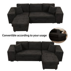 Modern L-Shape 3 Seat Reversible Sectional Couch with Pull Out Sleeper Sofa, Storage Chaise, 2 Stools, Charcoal Grey, Linen Chenille - Grand Goldman Shop