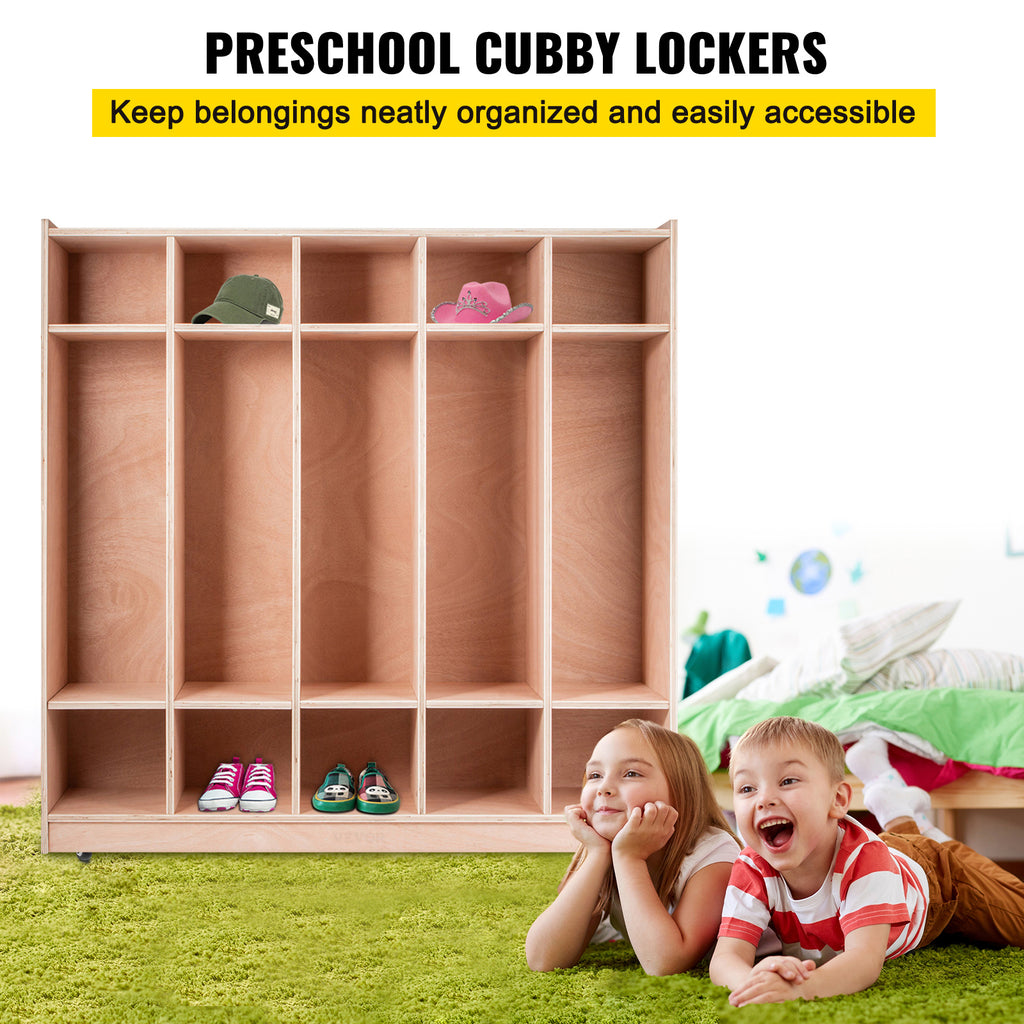 Coat Locker, 5-Section Daycare Cubby Coat Rack 48x12x48 inch, Classroom Coat Locker and Backpack Hanger, with 5 Hooks and Sto