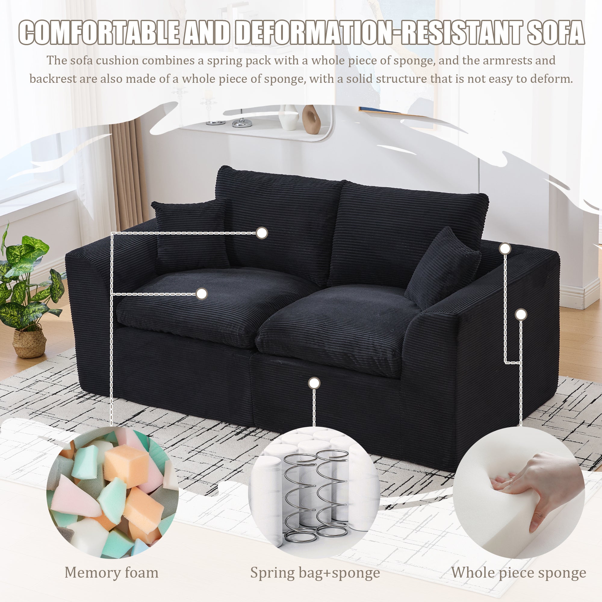 UNITED WE WIN Modular Sectional Sofa Cloud Couch,Comfy Cloud Modern Sofa,2 Seater with Cushion Covers Removable Furniture for Living Room Bedroom Apartments Dorms,No Assembly Required - Grand Goldman Shop