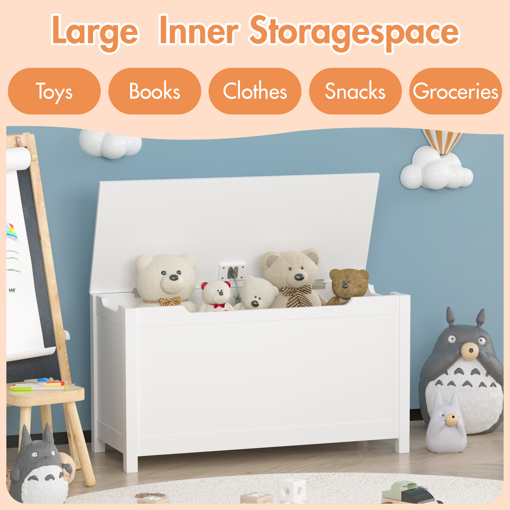 Kids Wooden Toy Box Storage with Safety Hinged Lid for Ages 2+ (White) | Premium Home Decor - Grand Goldman