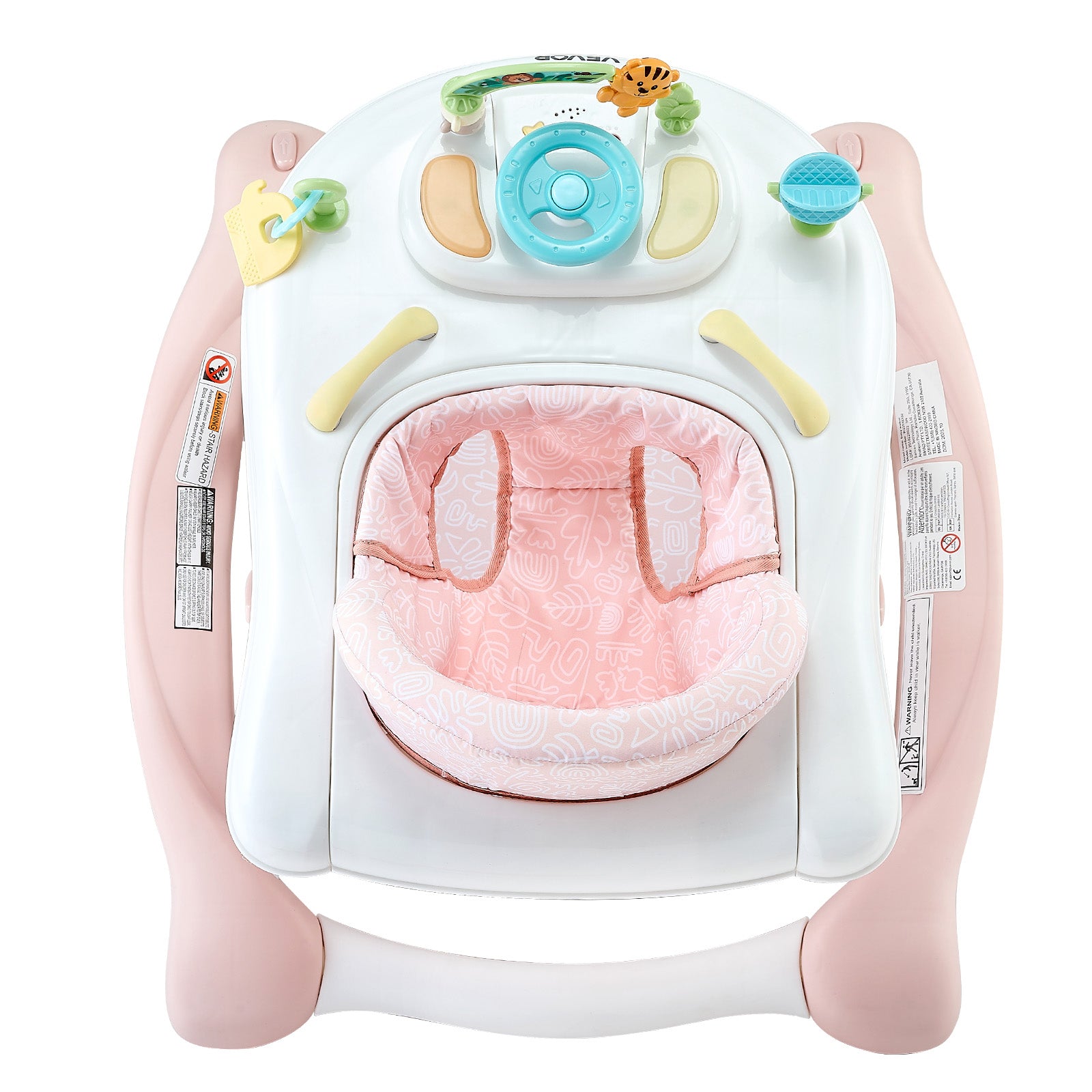 5-in-1 Baby Walker, Folding Baby Activity Center on Wheels, Height Adjustable Rocker Bouncer Walker with Comfortable High-Bac