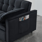 Modern Velvet Sofa Bed, 3-in-1 Convertible Love Seat with Backrest, Pillow, Pockets, Black Velvet, Metal Legs, 55x33x32.28 inches - Grand Goldman Shop