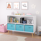 Kids bookcase with Collapsible Fabric Drawers, Children's Book Display, Toy Storage Cabinet Organizer, White/Blue | Premium H
