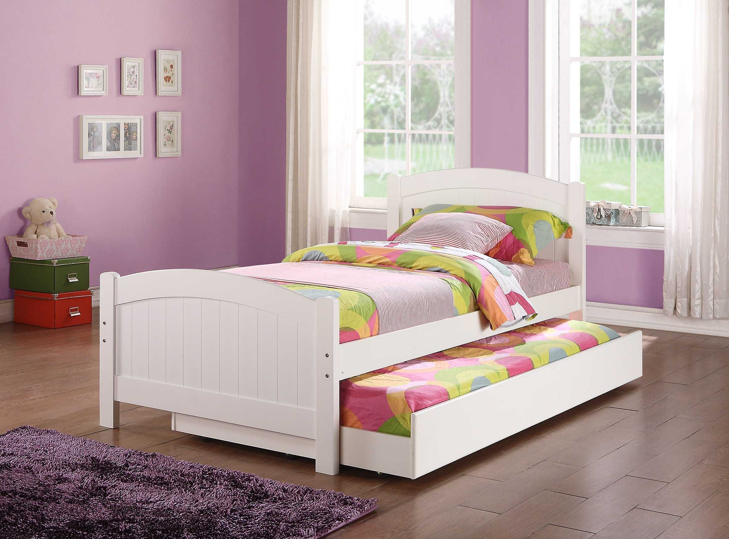 Twin Size Bed w/ Trundle Slats White Pine Plywood Kids Youth Bedroom Furniture | Premium Home Decor - Grand Goldman