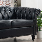 84.65' BLACK PU Rolled Arm Chesterfield Three Seater Sofa. - Grand Goldman Shop
