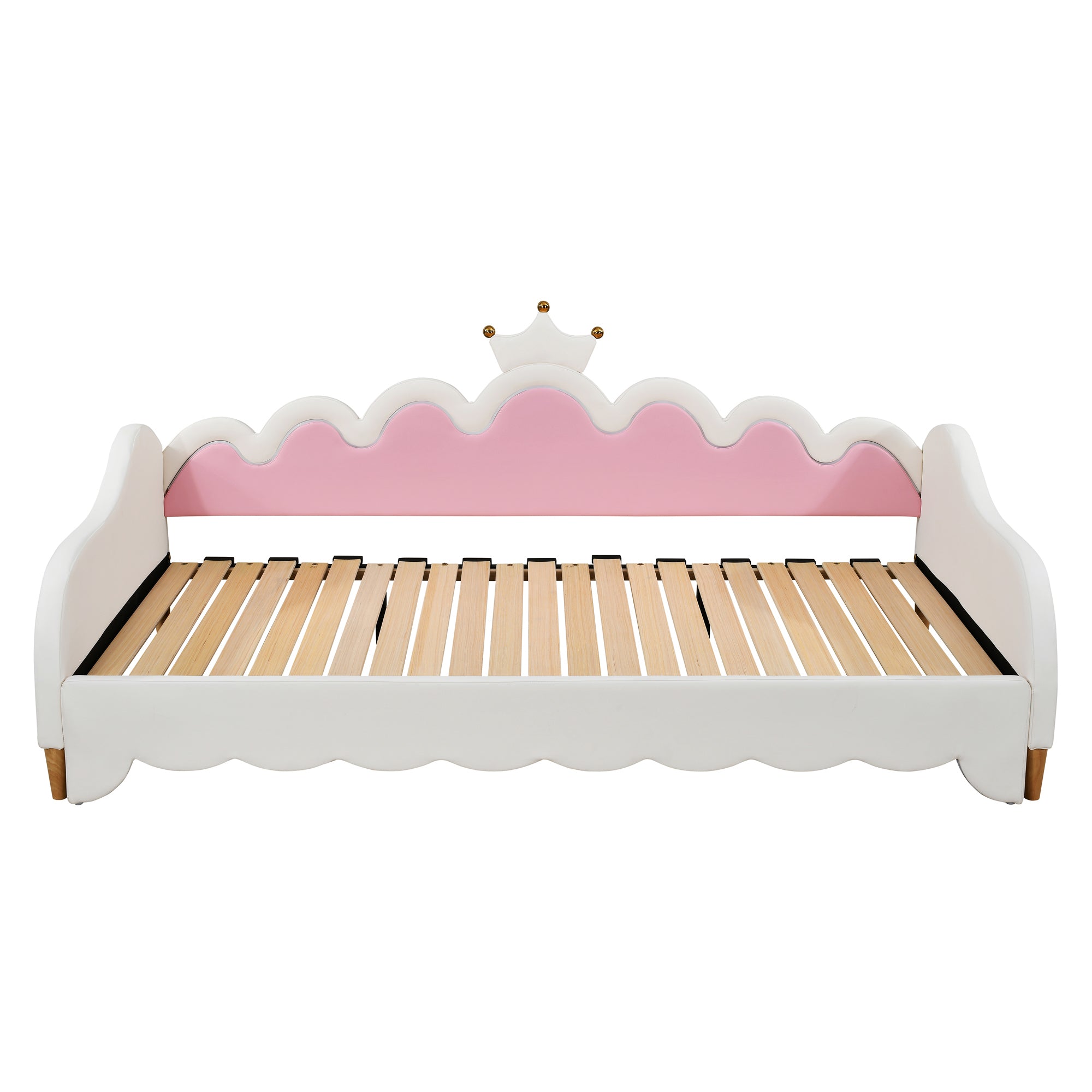 Twin Extending Daybed with LED Lights, Modern Upholstered Princess Daybed With Crown Headboard,White - Grand Goldman Shop