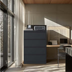 4 Drawer Lateral File Cabinet, Heavy Duty Metal Filing Cabinet in Black, Eco-Friendly Cold-Rolled Steel, 35.4 Inch Wide for H