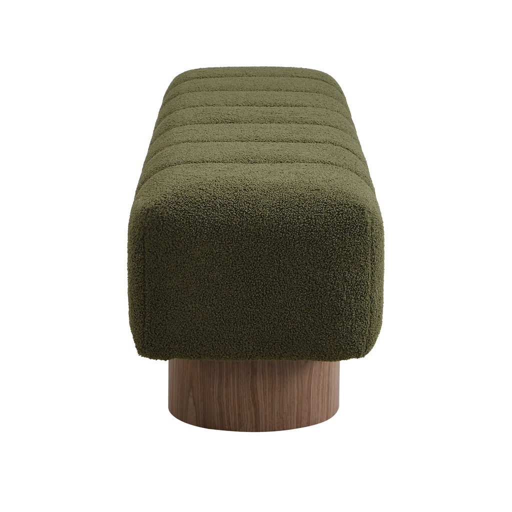 Upholstered Dining Bench for Dining Room, No-Assembly End of Bed Entryway Bench Ottoman for Bedroom Living Room, Green Boucle Fabric Stool Top Wood Leg 300 LBS Weight Capacity - Grand Goldman Shop