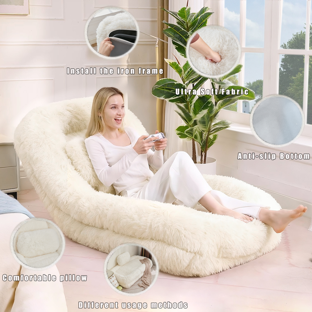 [NEW ARRIVED] [VIDEO PROVIDED] Human Dog Bed,Lazy Sofa,5-Position Adjustable Convertible,Floor Gaming Chair,bedroom, living room,Suitable for gaming, meditation,relaxation,Plush Fabric,Beige - Grand Goldman Shop