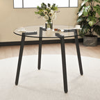 Modern simple style round transparent tempered glass table, tempered glass table top, black metal legs, suitable for kitchen, dining room and living room, 42 '*42' *29.5 '1123r - Grand Goldman Shop