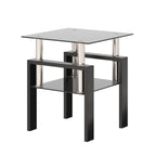 Modern Tempered Glass Tea Table Coffee Table End Table, Black, Square, 1-Piece for Living Room - Grand Goldman Shop
