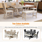 TOPMAX Modern Style Natural Wood 6-Piece Dining Table Set with Bench and Chairs, Upholstered Seats, Rubberwood Frame - Grand Goldman Shop