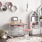Qaba Kids Desk and Chair Set, Height Adjustable Kids School Study Desk and Chair Set with Tilt Desktop, Storage Drawer & Book