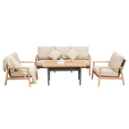 Gartensitzgruppe aus Polyrattan, 4-teilig, wetterfest, Aluminium-Rattan, gepolstertes Sofa, Loungemöbel-Set mit 2 Kissen für Veranda, Terrasse, Garten (Khaki)