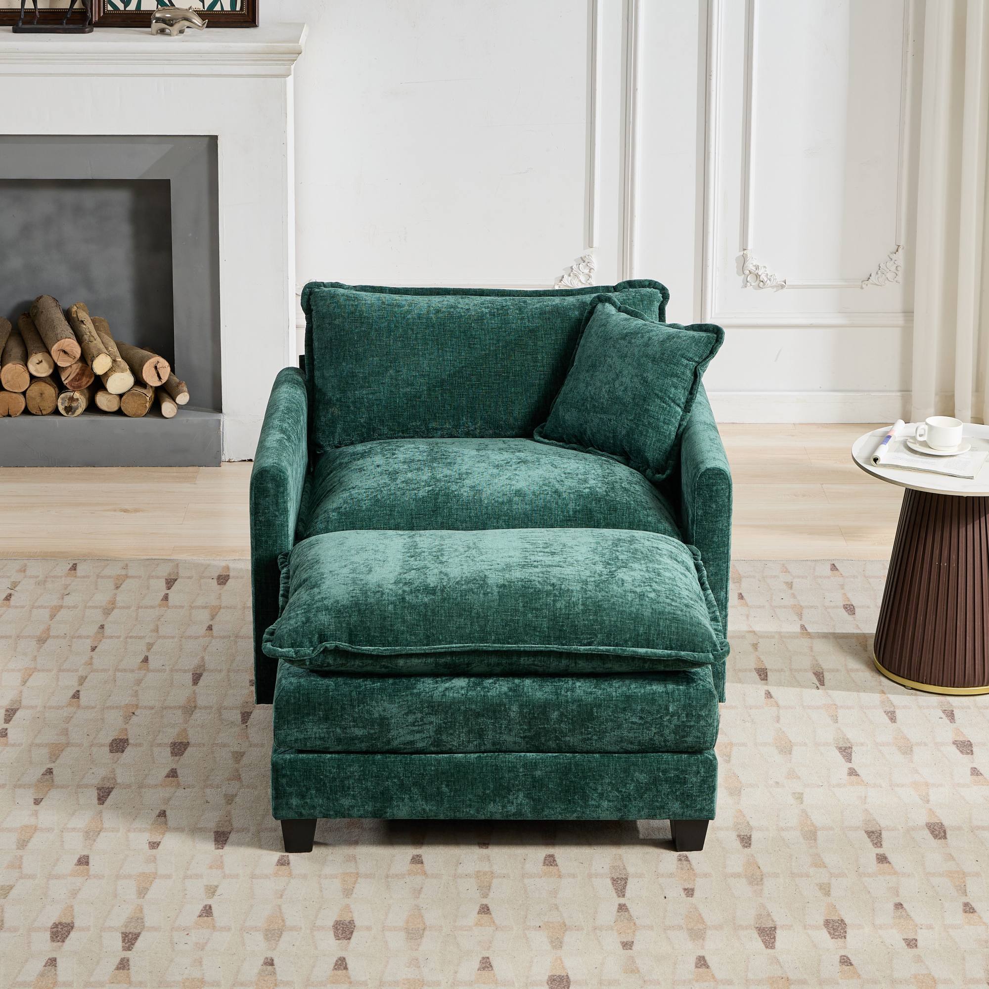 Cloud Sofa Ottoman only, Modern Sectional Couch, for Living Room Bedroom and Apartment, Comfy Double Layer Upholstered Seat Cushion, Breathable Chenille Fabric, Green - Grand Goldman Shop