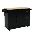 Kitchen Island with Spice Rack, Towel Rack and Extensible Solid Wood Table Top-Black - Grand Goldman Shop