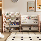 Kids Toy Storage Organizer with 2 Tier Bookshelf and 12 Toy Bins, Pink Polyethylene - Grand Goldman Shop