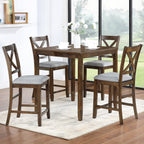5 Piece Dining Table Set, Wooden Dining Square Table Set for 4, Counter Height Kitchen Table Set with Square Table and 4 Upholstered Chairs for Small Space, Walnut - Grand Goldman Shop