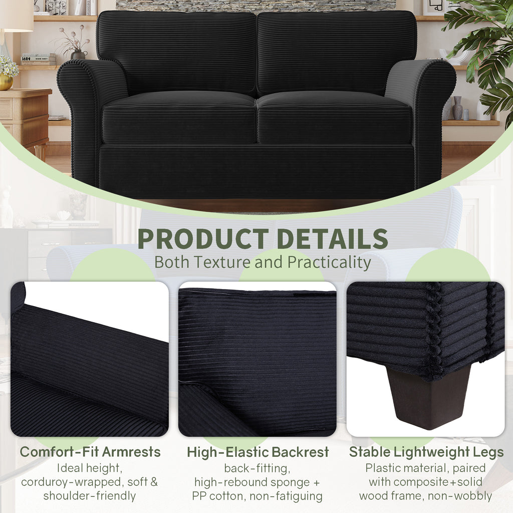 57' Modern 2-Seater Corduroy Sofa With Removable Backrest & Seat Cushions,Padded Armrests,High Rebound Sponge Filled with Solid Wood and Composite Frame,Easy Assembly For Living Room,Bedroom,Office. - Grand Goldman Shop