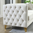 Modern Velvet Sofa with Button Tufting and Metal Legs, Beige Upholstered Couch for Living Room or Bedroom, 3-Seater, W834S00023 - Grand Goldman Shop