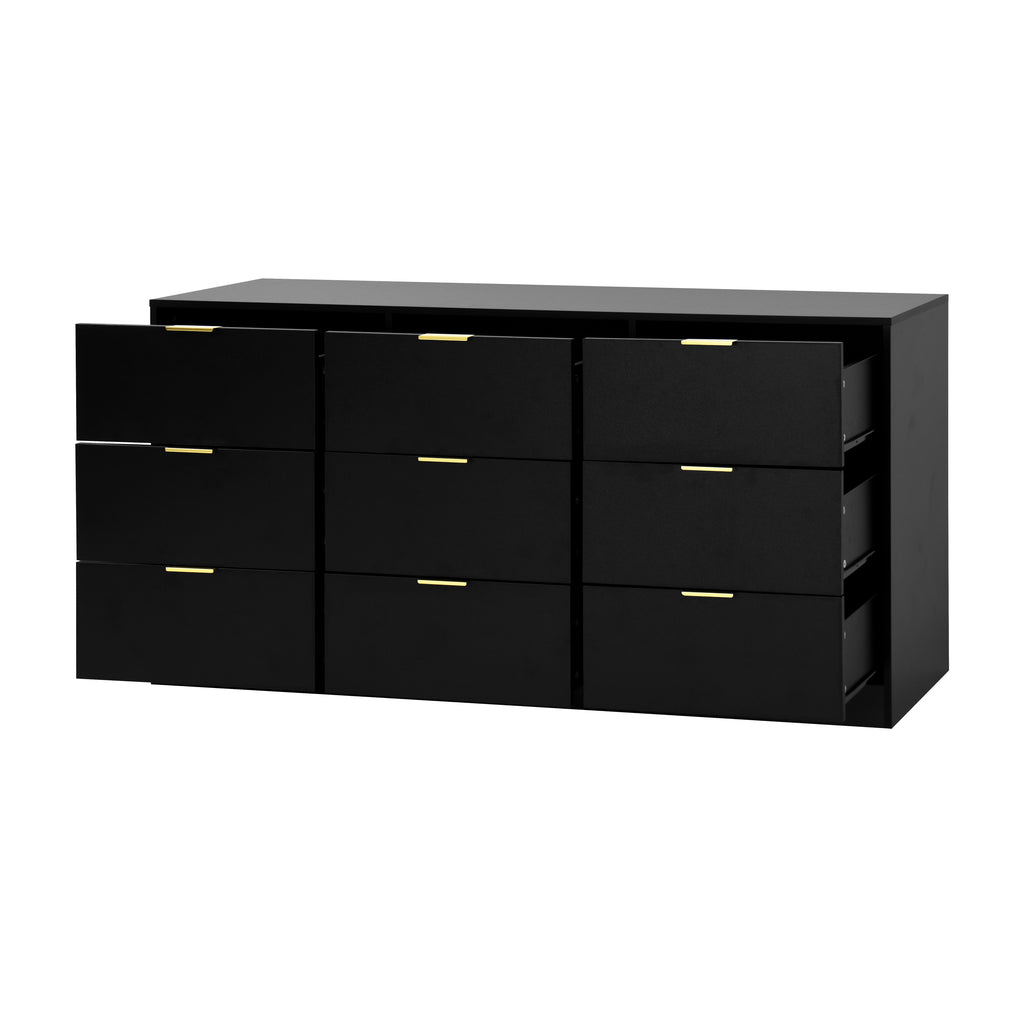 Black 9 Drawer Dresser, 63' Large Deep Chest of Drawers, Wooden Dresser Storage Cabinet with 9 Drawers for Bedroom, Long Dressers for Living Room, Hallway - Grand Goldman Shop