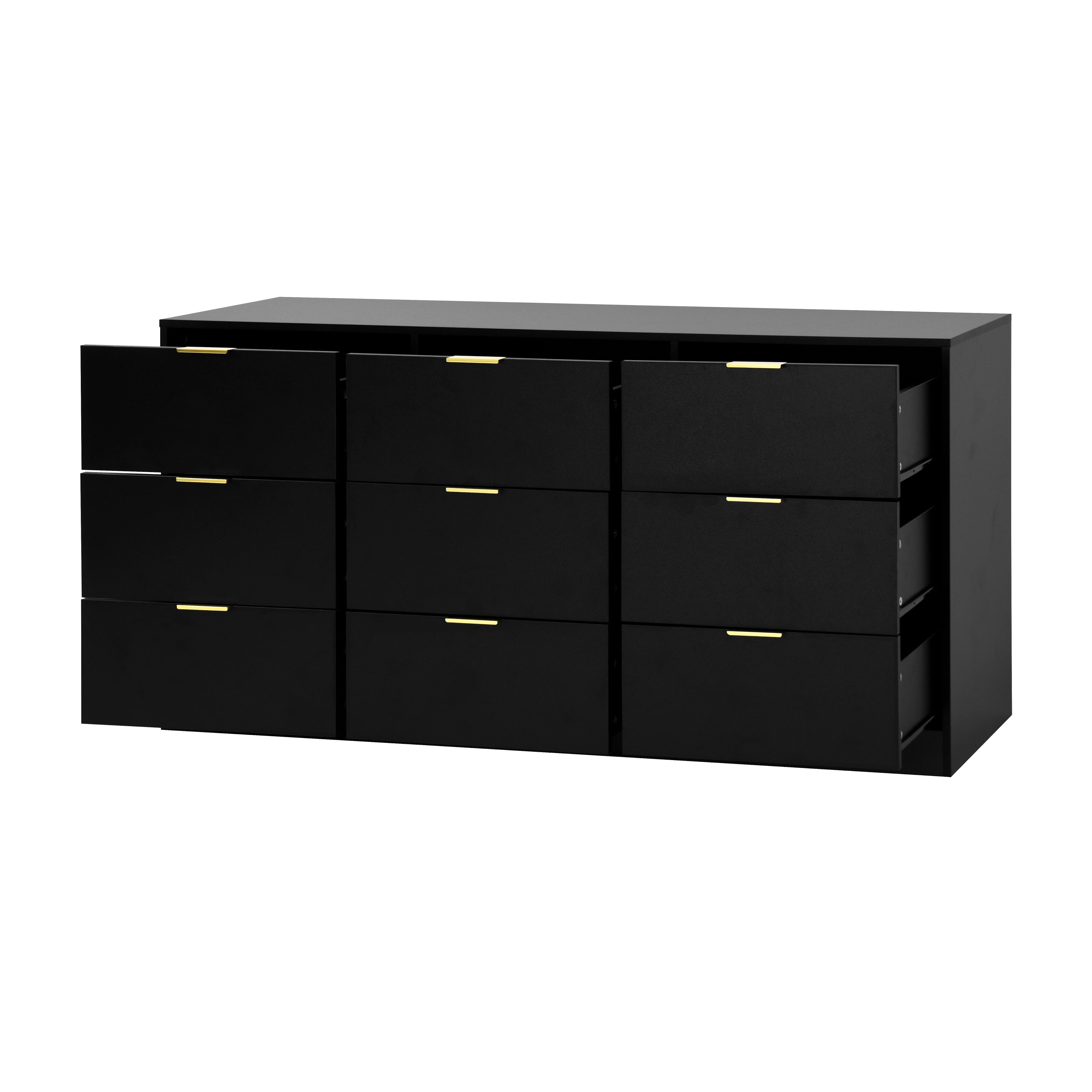 Black 9 Drawer Dresser, 63' Large Deep Chest of Drawers, Wooden Dresser Storage Cabinet with 9 Drawers for Bedroom, Long Dressers for Living Room, Hallway - Grand Goldman Shop
