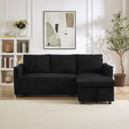 Loveseat Sofa with Chaise Lounge L-Shaped Modular Convertible Sofa with Storage Chaise, Corduroy Tufted Upholstered Sleeper Sectional Sofa,Pull Out Sleep Couch Bed and Reclining Backrest-Black - Grand Goldman Shop