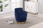 Velvet Swivel Barrel Chair, Swivel Accent Chairs Armchair for Living Room, Reading Chairs for Bedroom Comfy, Round Barrel Chairs with Gold Stainless Steel Base (Navy) - Grand Goldman Shop