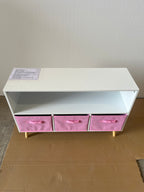 Modern Kids Bookcase with Collapsible Fabric Drawers, Children's Book Display & Toy Storage, White/Pink MDF & Pine Legs - Gra