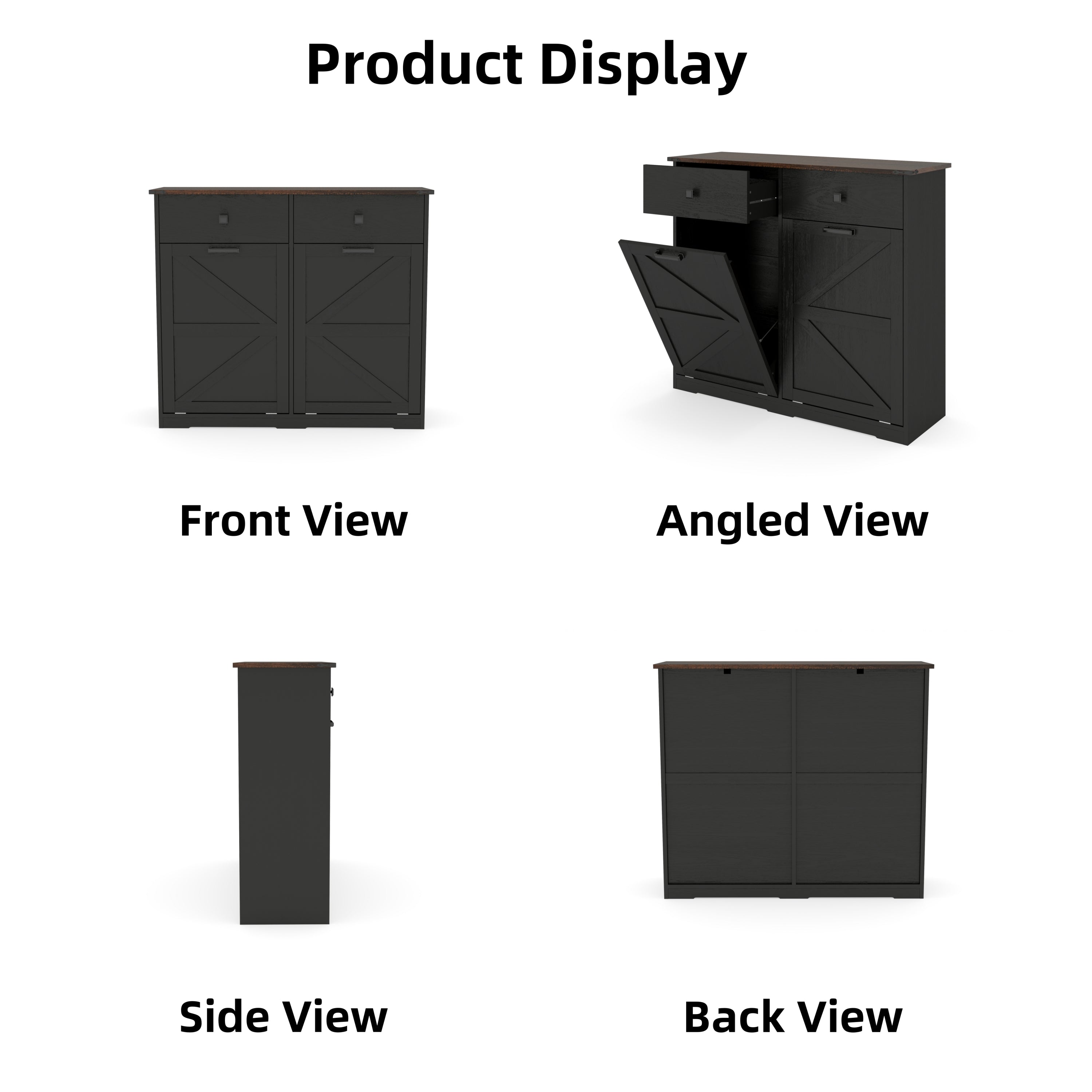 Farmhouse Black Double Tilt Out Trash Cabinet with Hideaway Drawer and Barn Door Style, Engineered Wood, 39.3''×13''×34.45'' - Grand Goldman Shop
