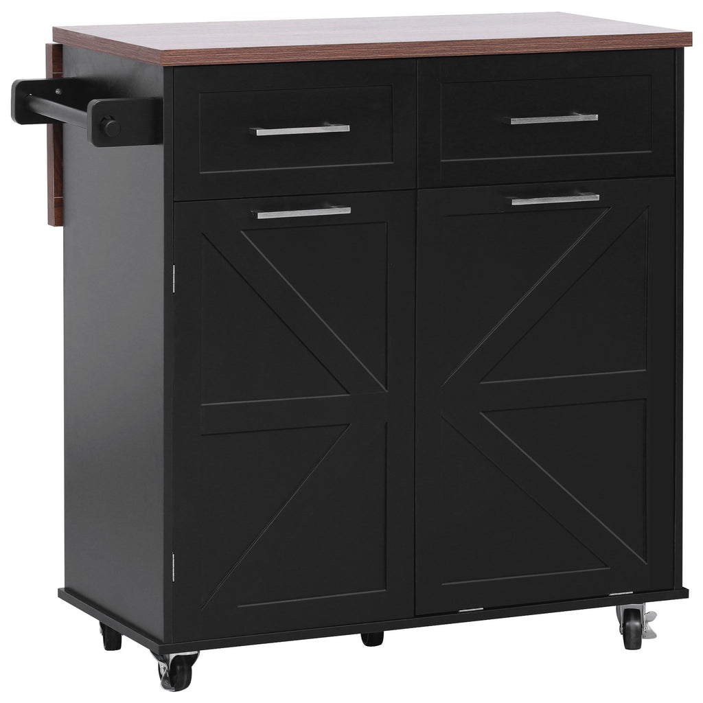 K&K 47.2' Farmhouse Kitchen Island with Drop Leaf, Kitchen Storage Island with Removable Side Racks, Two Drawers, Rolling Kitchen Cart on Wheels with Towel Rack, for Home, Kitchen, Dining Room, Black - Grand Goldman Shop