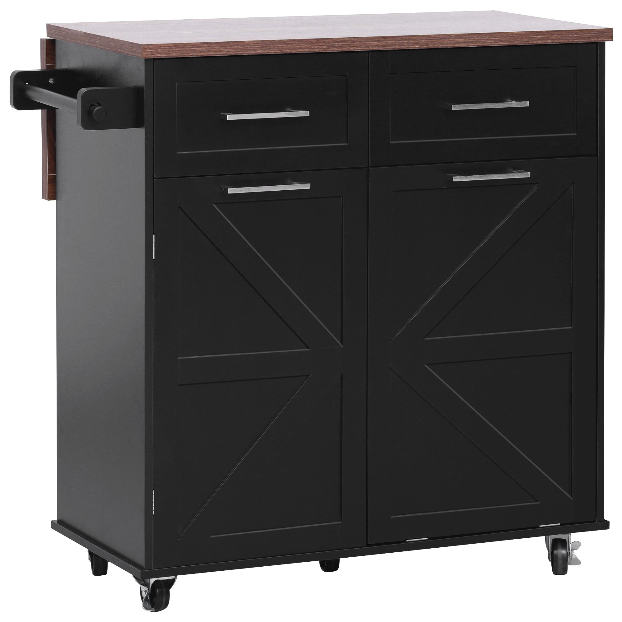 K&K 47.2' Farmhouse Kitchen Island with Drop Leaf, Kitchen Storage Island with Removable Side Racks, Two Drawers, Rolling Kitchen Cart on Wheels with Towel Rack, for Home, Kitchen, Dining Room, Black - Grand Goldman Shop