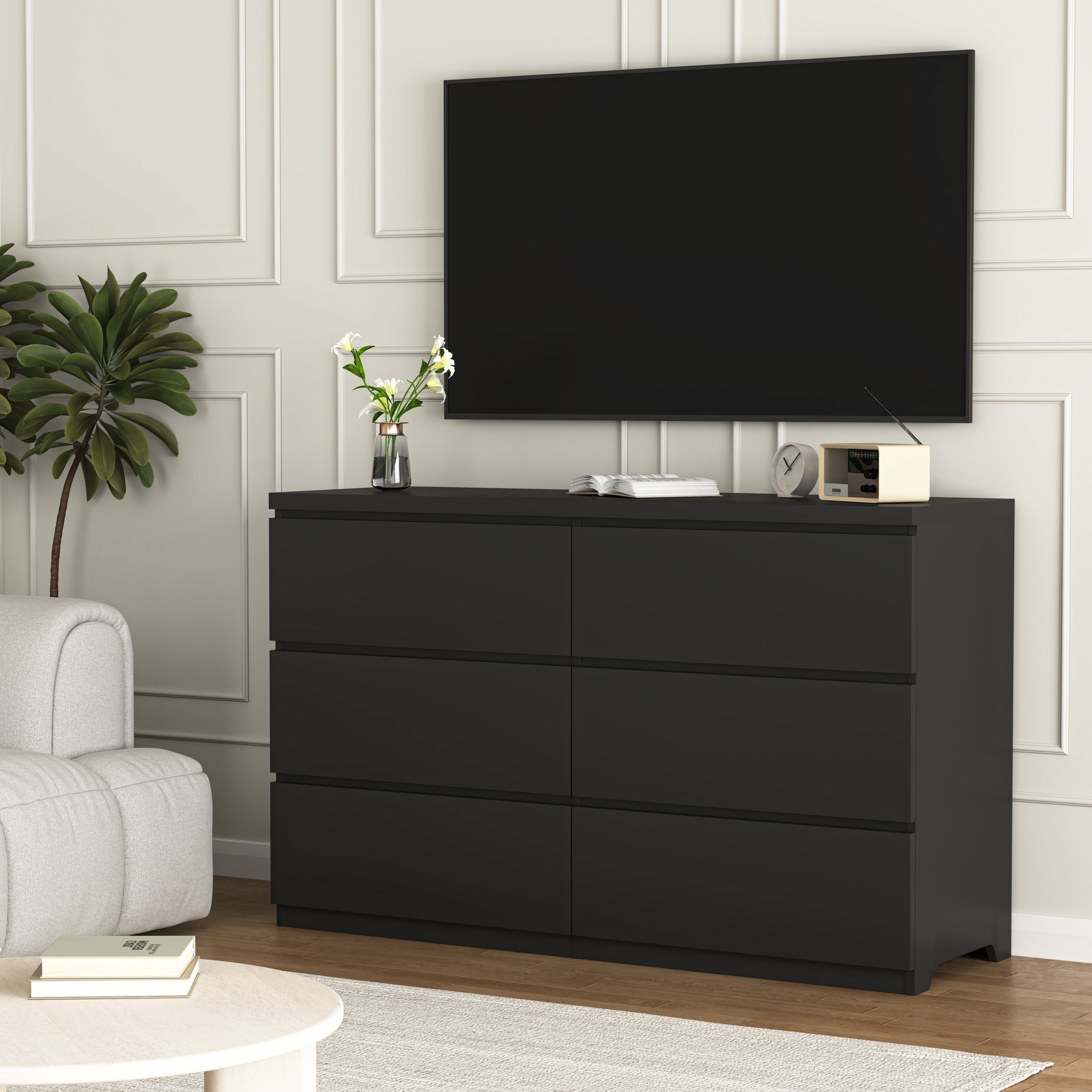 6 Drawer Storage Cabinet ,Dresser, Wood Storage Tower Clothes Organizer, Wide Chest of 6 Drawers, Large Storage Space for Bedroom, Hallway, Entryway Living Room - Grand Goldman Shop