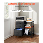 Mobile Metal File Cabinet with 3 Fabric Drawers and 2 Open Shelves Black | Premium Home Decor - Grand Goldman