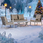 Beige Outdoor Rattan-Sitzgruppe, 4-teiliges Set mit Kissen für Garten, Pool und Terrasse