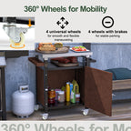 Outdoor Grill Cart with Stainless Steel Tabletop, Storage, Patio Kitchen Island with Wheels, Hooks, and Spice Rack, Waterproof Outdoor Grill Table, Movable BBQ Serving Cart Rolling Bar Cart - Grand Goldman Shop