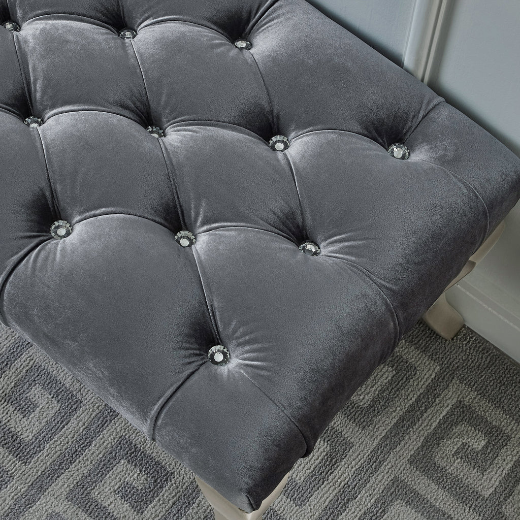 Decor Maxem Tufted Fabric Upholstered Bench Nailhead Trim , Gray - Grand Goldman Shop