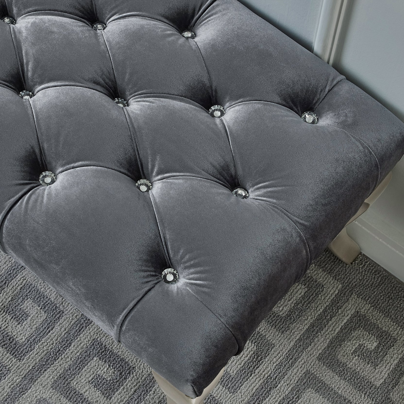 Decor Maxem Tufted Fabric Upholstered Bench Nailhead Trim , Gray - Grand Goldman Shop