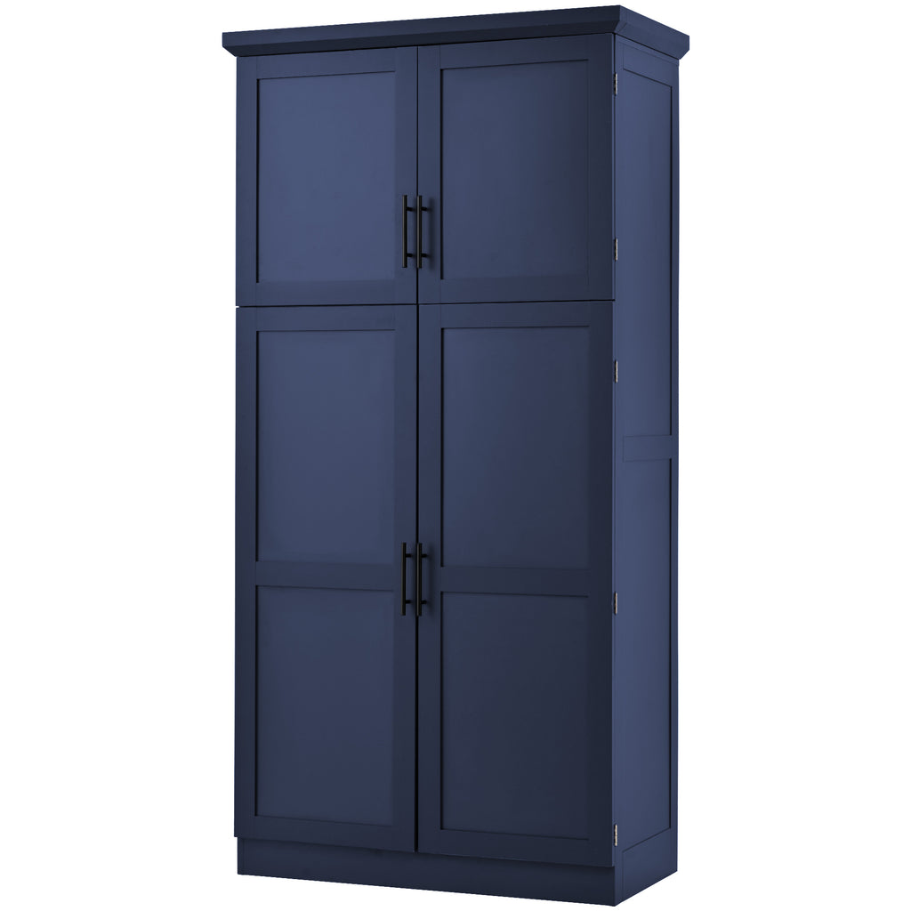 [Assembly Video Provided] TOPMAX 35.5x17.6x70.9inch Freestanding Kitchen Pantry Cabinet, Tall Storage Cabinet with 4 Doors, 2 Door Shelves, 8 Pull-out Trays and Adjustable Shelf for Dining Room, Blue - Grand Goldman Shop