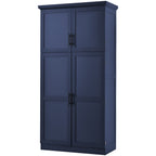 [Assembly Video Provided] TOPMAX 35.5x17.6x70.9inch Freestanding Kitchen Pantry Cabinet, Tall Storage Cabinet with 4 Doors, 2 Door Shelves, 8 Pull-out Trays and Adjustable Shelf for Dining Room, Blue - Grand Goldman Shop
