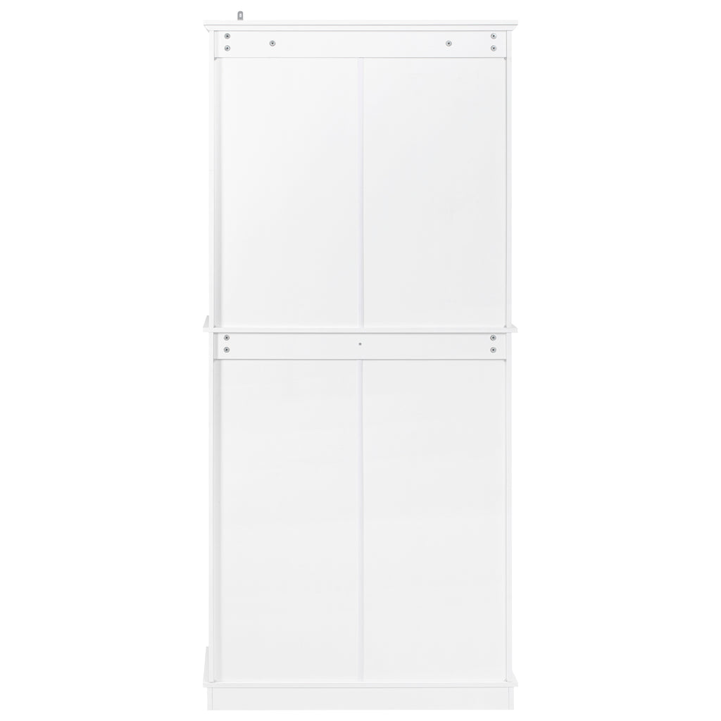 K&K 71' Tall Kitchen Pantry Cabinet with 3 Pull Out Cabinet Organizers, Farmhouse Embossed Texture Storage Cabinet with 6 Door Shelves, 2 Drawers, Freestanding Cupboard for Kitchen, Dining Room White - Grand Goldman Shop