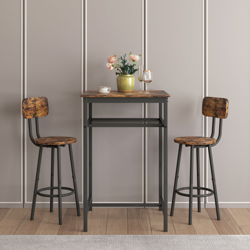 Bar table, equipped with 2 bar stools , with backrest and partition (Rustic Brown) - Grand Goldman Shop