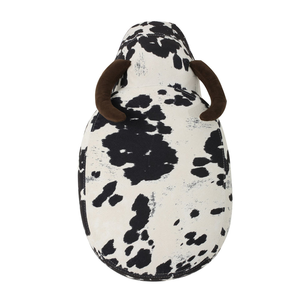 Cow-Shaped Ottoman Footstool, Black and White Modern Accent Stool with Velvet Horns, Fabric Body, Birch Legs - Grand Goldman Shop