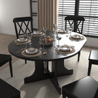 Farmhouse Kitchen Dining Table 59x43 Inch Expandable Oval Top with Removable Leaf Black MDF - Grand Goldman Shop